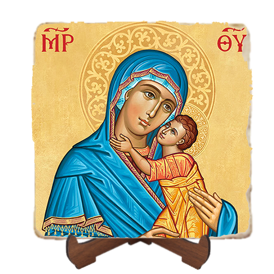 The Blue Madonna Icon,Marble Icon,Handmade,Baptism gift,Christian Icon