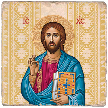 Byzantine Christ Marble Icon,Handmade Orthodox Icon,Baptism gift,Christian Icon