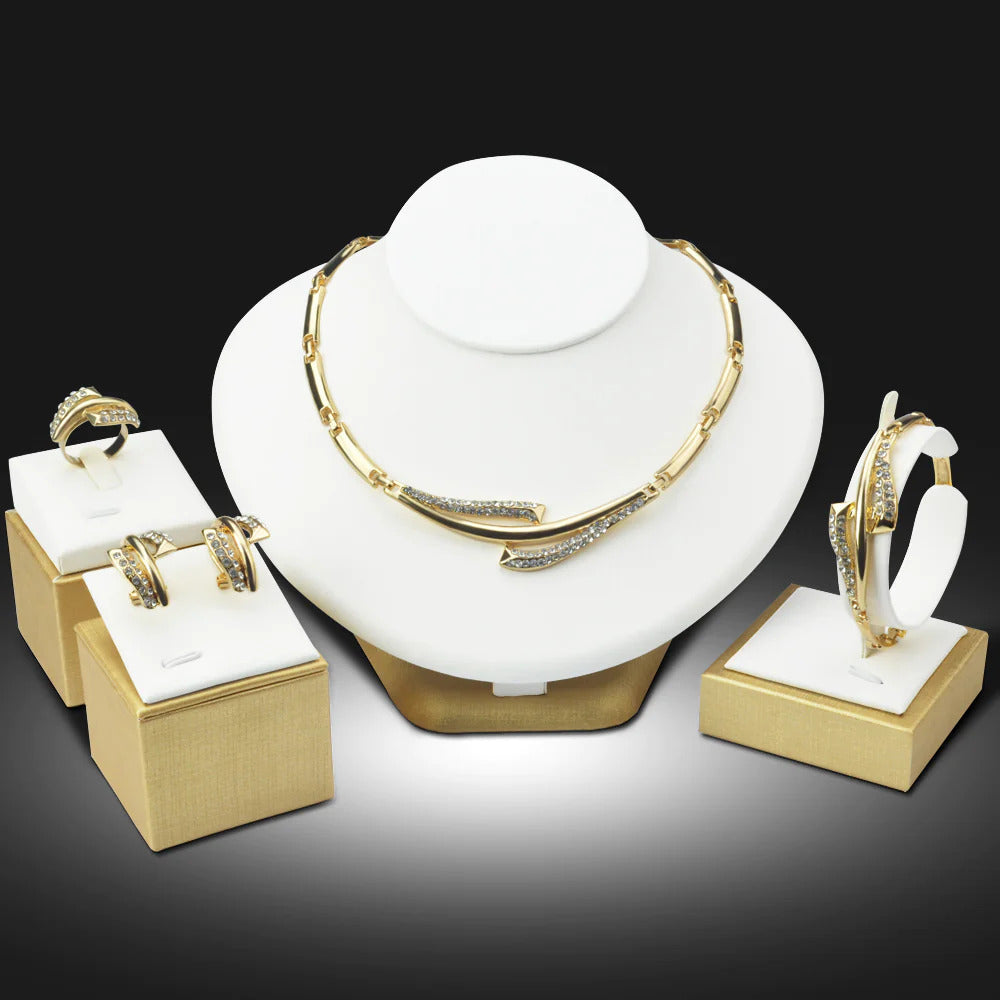 Elegant design women’s jewelry set with 18K gold plated crystal stones