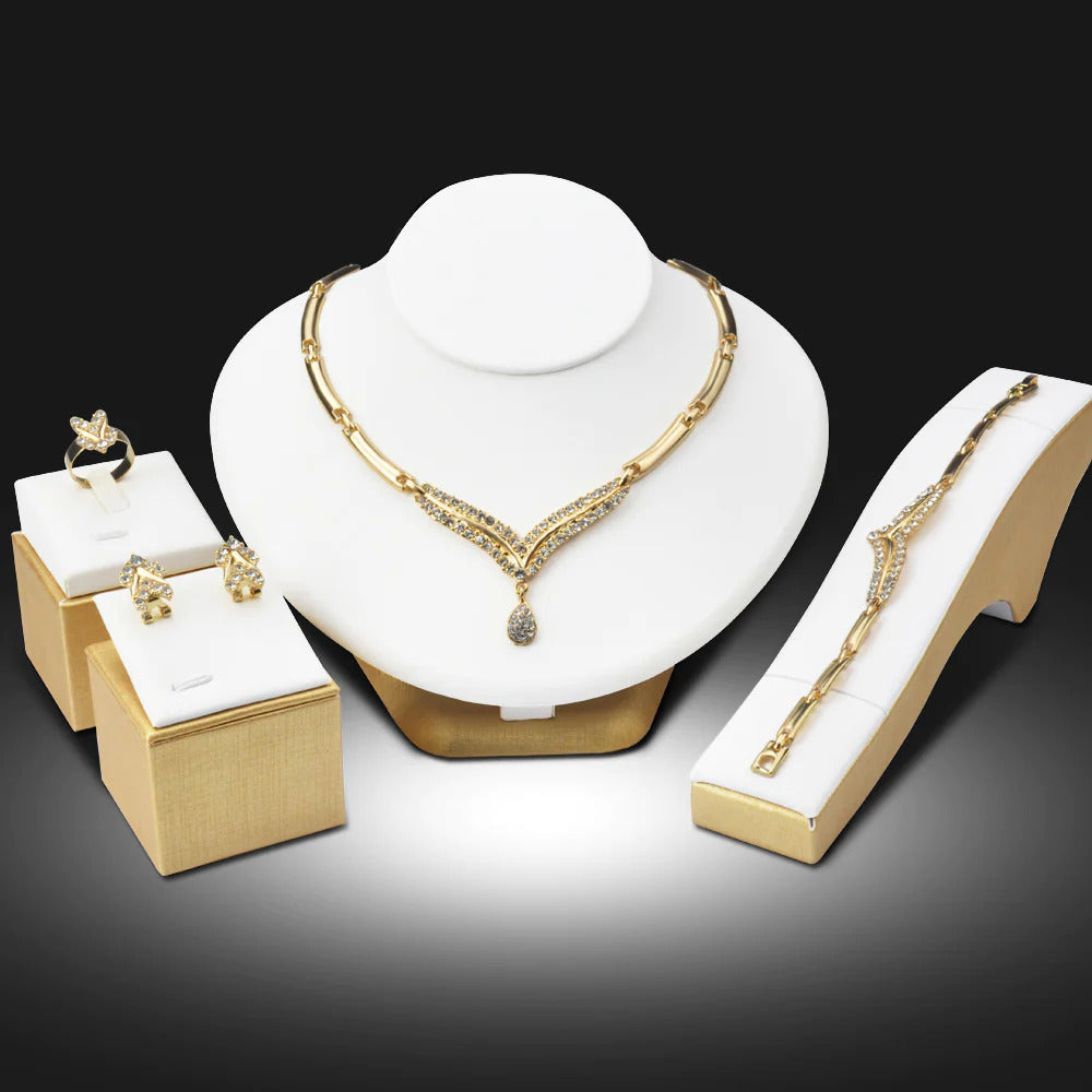 18K gold plated romantic design crystal lady jewelry set