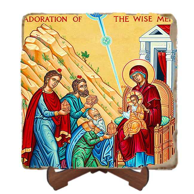 Adoration of Wise Men Icon,Marble Icon,Handmade,Prayer gift,Christian Icon