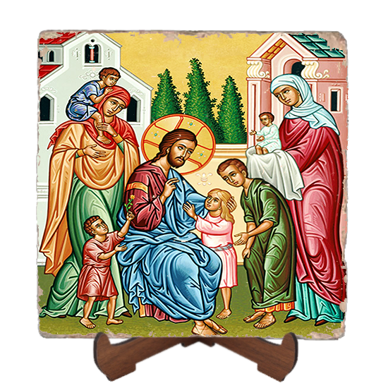 Christ and the Children Icon Marble Icon,Handmade ,Baptism gift,Christian Icon