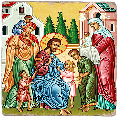 Christ and the Children Icon Marble Icon,Handmade ,Baptism gift,Christian Icon