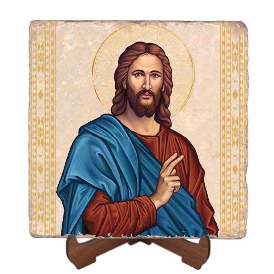Christ Blessing Icon Marble Icon,Handmade,Baptism gift,Christian Icon