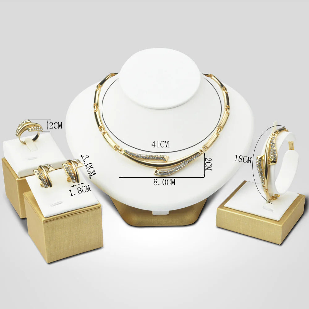 Elegant design women’s jewelry set with 18K gold plated crystal stones