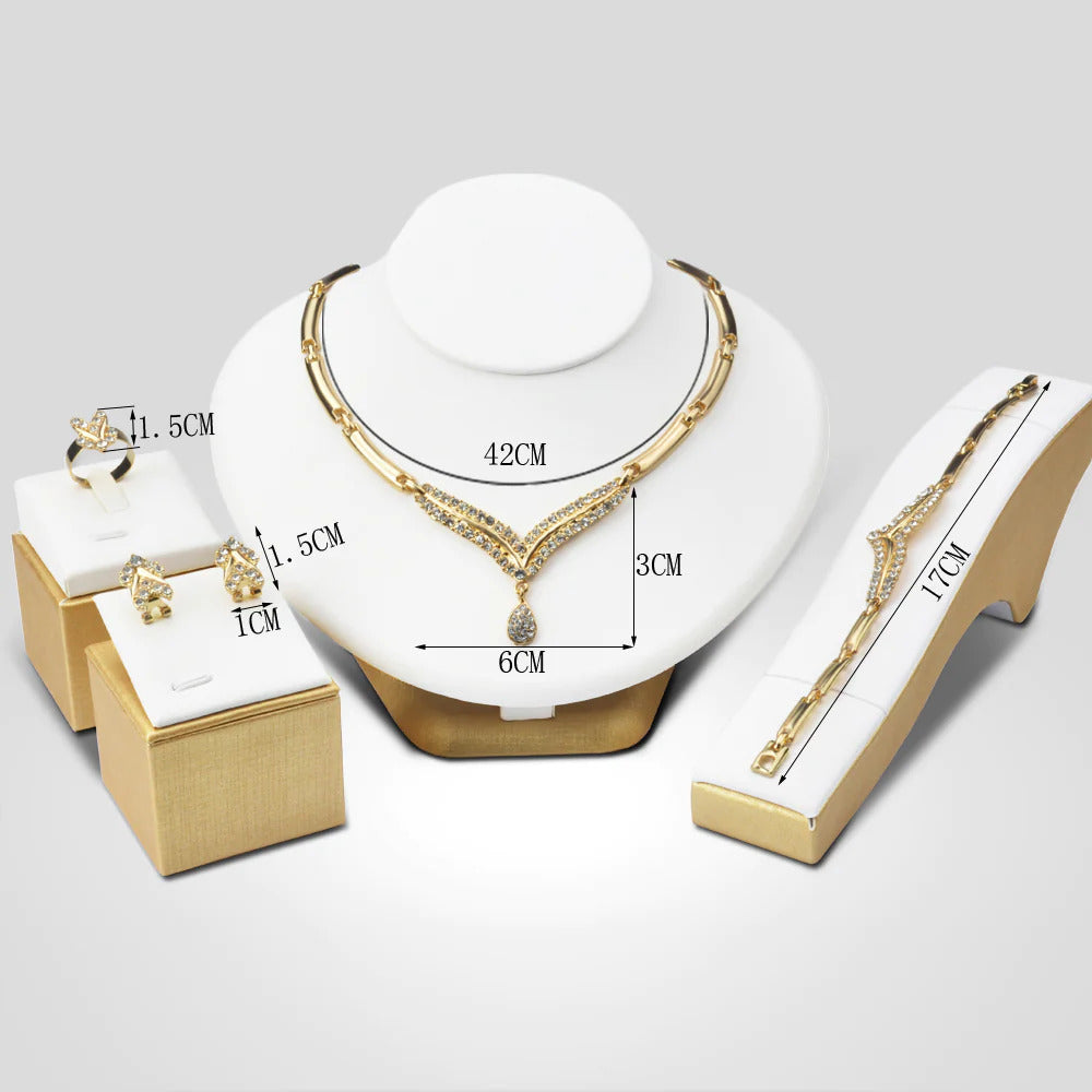 18K gold plated romantic design crystal lady jewelry set