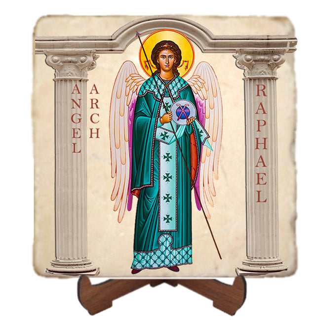 Archangel Raphael Icon,Marble Icon,Handmade,Baptism gift,Christian Icon