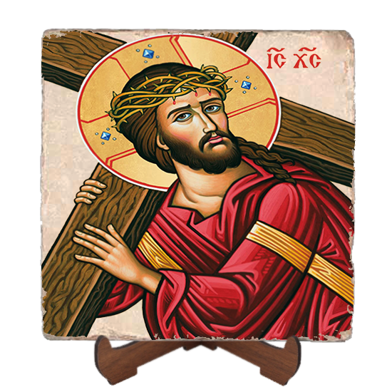 Christ Carrying the Cross Icon Marble Icon,Handmade,Baptism gift,Christian Icon
