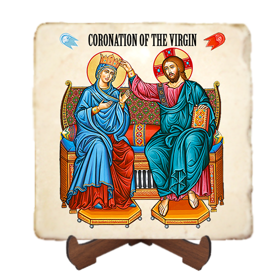Coronation of the Virgin Mary,Marble Icon,Handmade,Baptism gift,Christian Icon