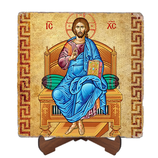Christ Enthroned Icon Marble Icon,Handmade,Baptism gift,Christian Icon