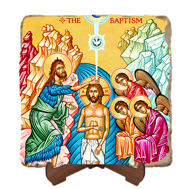 Baptism of Christ Icon,Marble Icon,Handmade,Prayer gift,Christian Icon