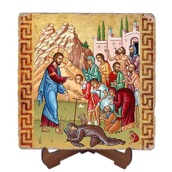Christ Healing Icon Marble Icon,Handmade,Baptism gift,Christian Icon