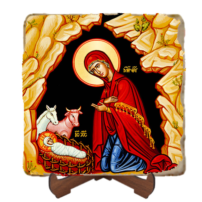 Christ in the Manger Icon,Marble Icon,Handmade,Prayer gift,Christian Icon