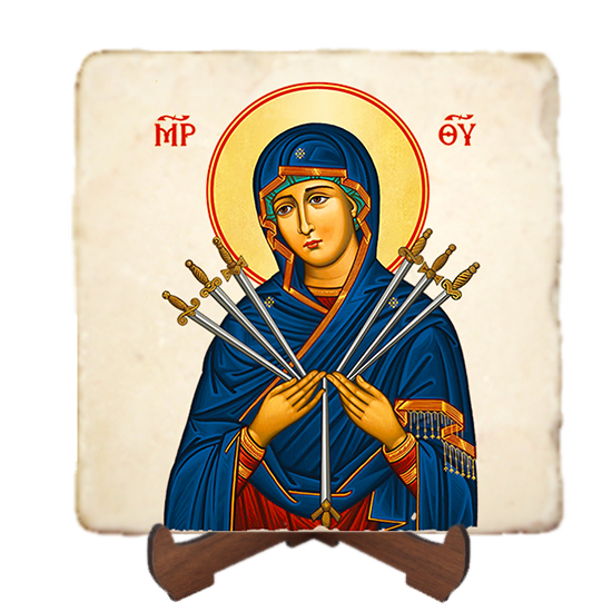 Mother of Sorrows,Marble Icon,Handmade,Baptism gift,Christian Icon