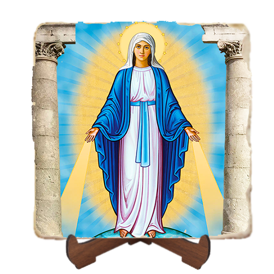 Our Lady of Grace,Marble Icon,Handmade,Baptism gift,Christian Icon