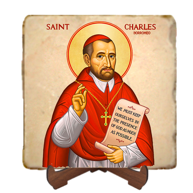 St.Charles Borromeo Icon,Men Saints,Marble Icon,Handmade,Prayer gift,Christian Icon