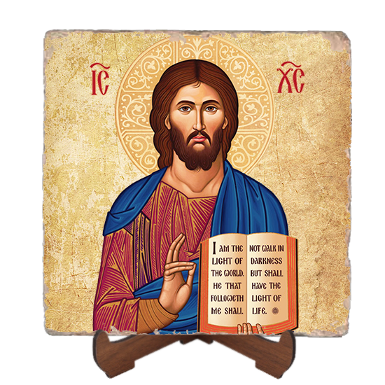Cretan-Style Christ the Teacher Icon,Marble Icon,Handmade,Baptism gift,Christian Icon