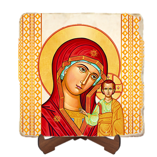 Our Lady of Kazan,Marble Icon,Handmade,Baptism gift,Christian Icon