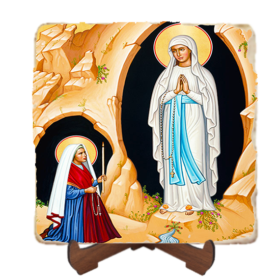 Our Lady of Lourdes,Marble Icon,Handmade,Baptism gift,Christian Icon