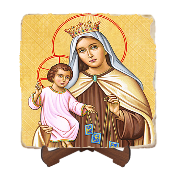 Our Lady of Mt,Marble Icon,Handmade,Baptism gift,Christian Icon