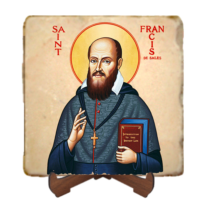 St.Francis de Sales Icon,Men Saints,Marble Icon,Handmade,Prayer gift,Christian Icon