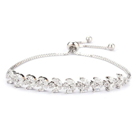 White Gold Platinum Marquise and Round Cubic Zircon Bracelet - Denoss