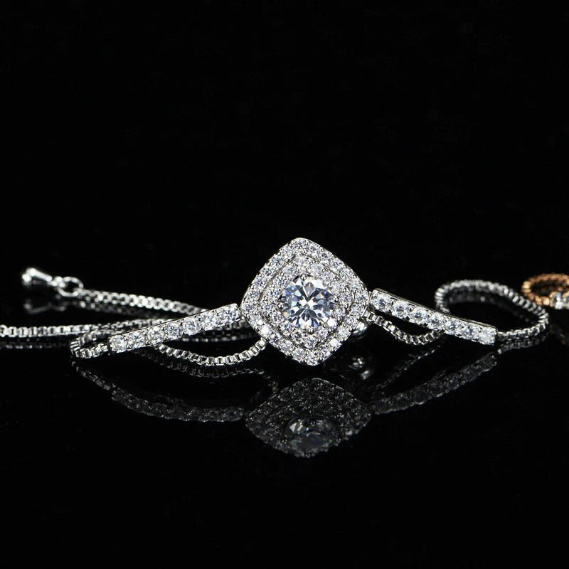 White Gold Platinum Square Ladies Bracelet