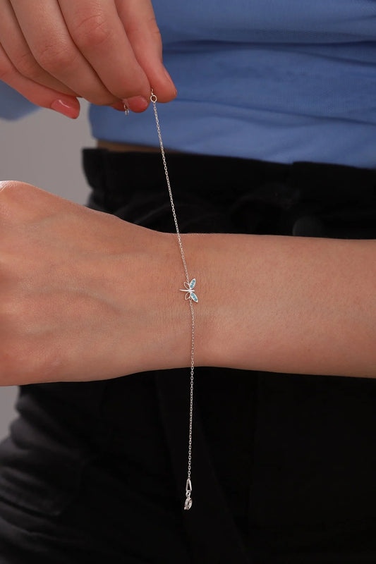 925 Sterling Silver Turquoise Dragonfly Chain Bracelet