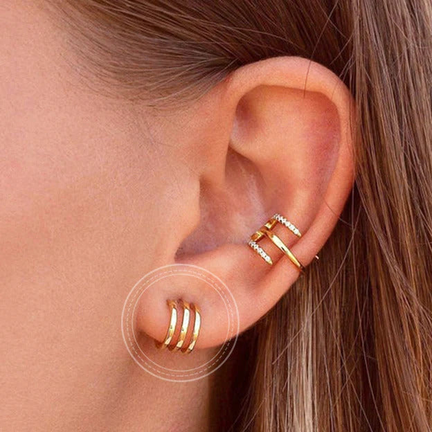 Dainty Triple Band Huggie Hoop Earrings