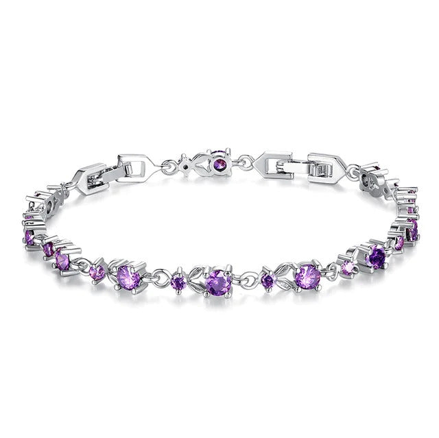 Silver Platinum Purple Zircon Stone Ladies Bracelet Bangle