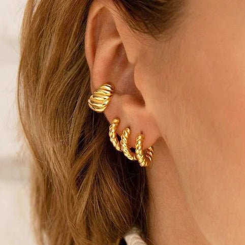 Dainty Cabled Chunky Huggie Hoop Earrings
