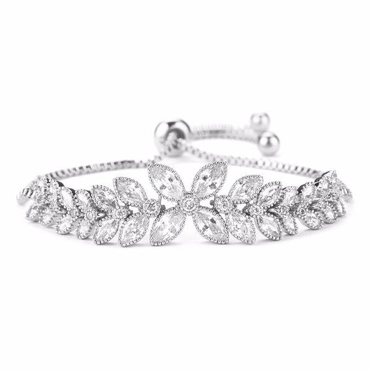 White Gold Platinum Marquise Flower Bracelet - Denoss