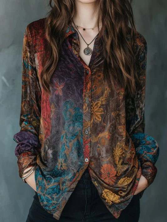 Boho Long Sleeve Button-Down Shirt