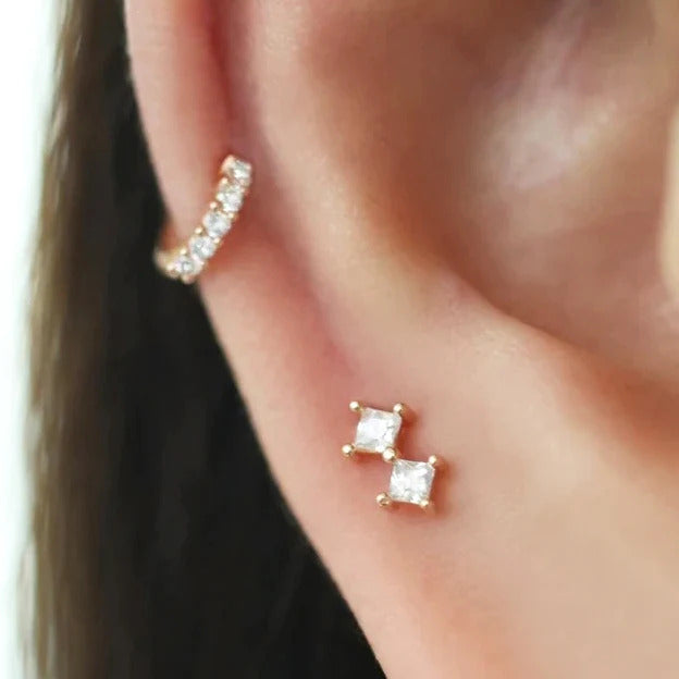 1 Piece Dainty Two CZ Stud Earrings