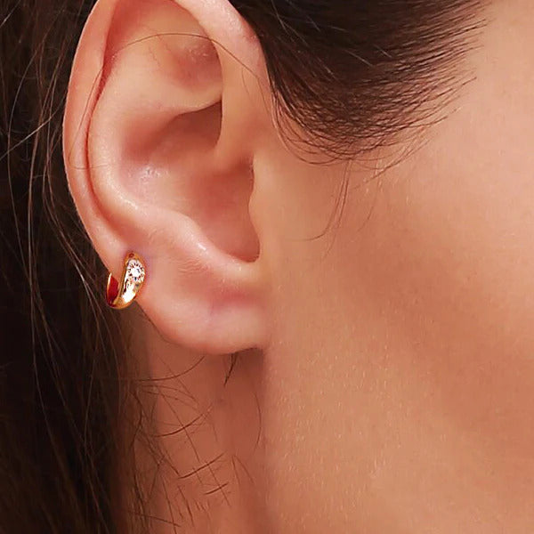 Diamond Huggie Dangle Hoop Earrings