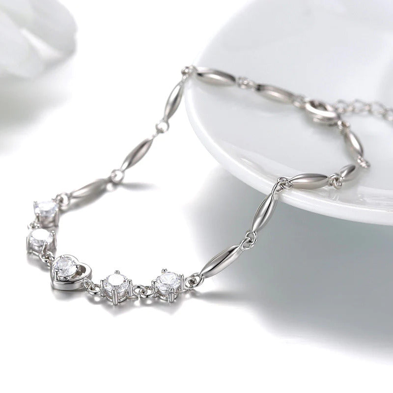 Gorgeous zircon women bracelet with white gold heart - Denoss