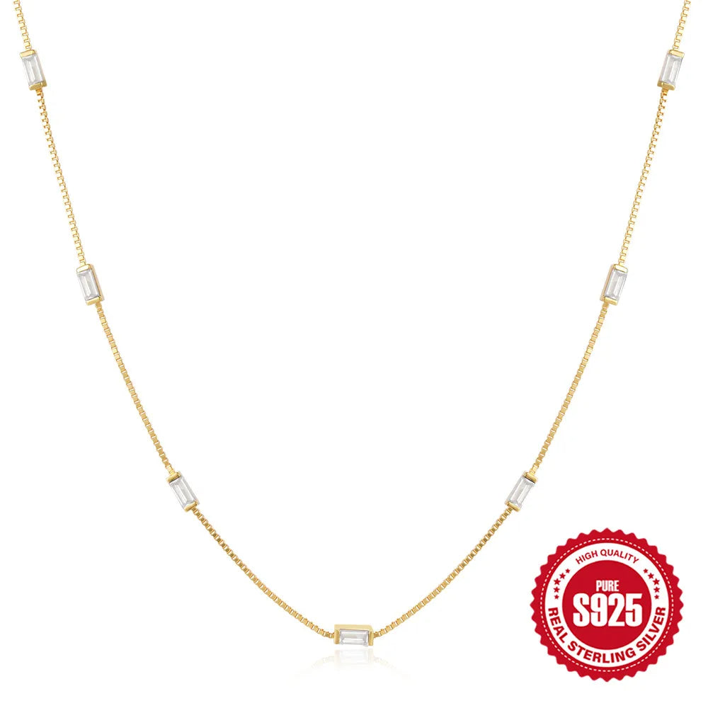 Gold Fine White Zircon Necklace