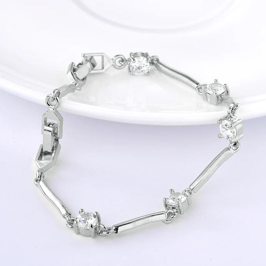 Elegant ladies bracelet with white gold zircon stones - Denoss