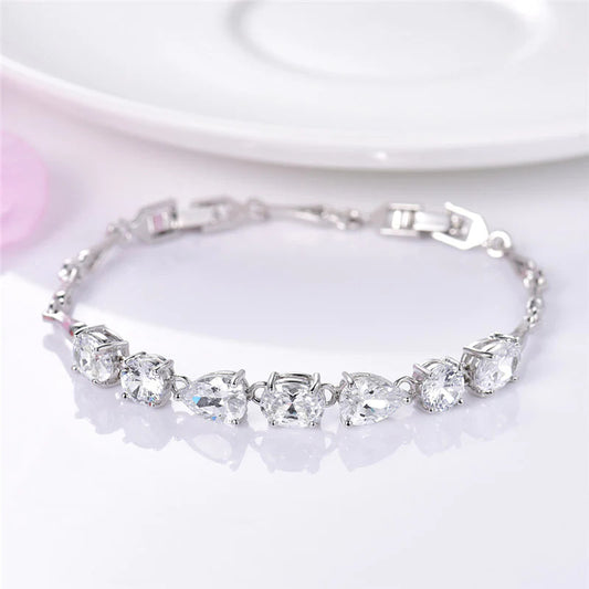 Elegant White Gold Bracelet with Zircon Stones - Denoss
