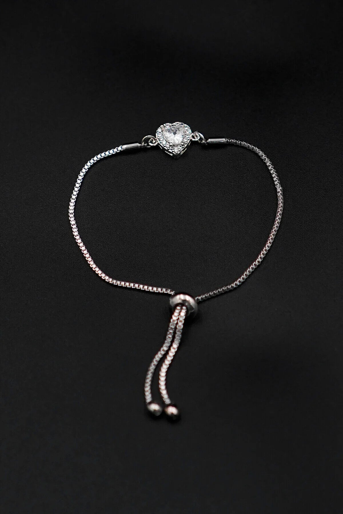 Zircon Stone Heart Silver Adjustable Bracelet