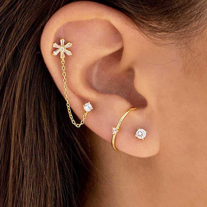 Minimalist 3 Prongs CZ Ear Lobe Cuff Earrings