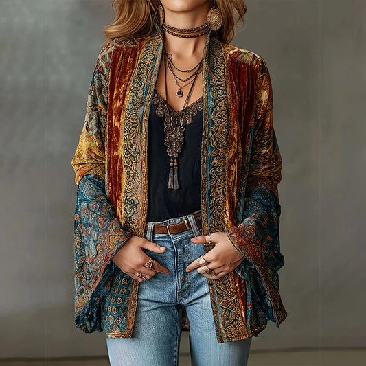 Vintage Floral Velvet Casual Jacket for Women