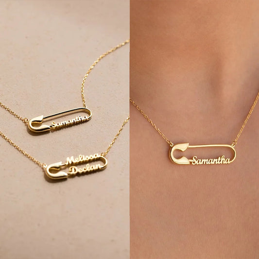 Custom Double Name Paper Clip Pendant Necklace