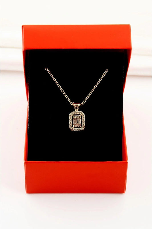 Baguette Gold-Silver Zircon Stone Necklace