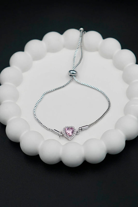 Zircon Stone Heart Silver Adjustable Bracelet