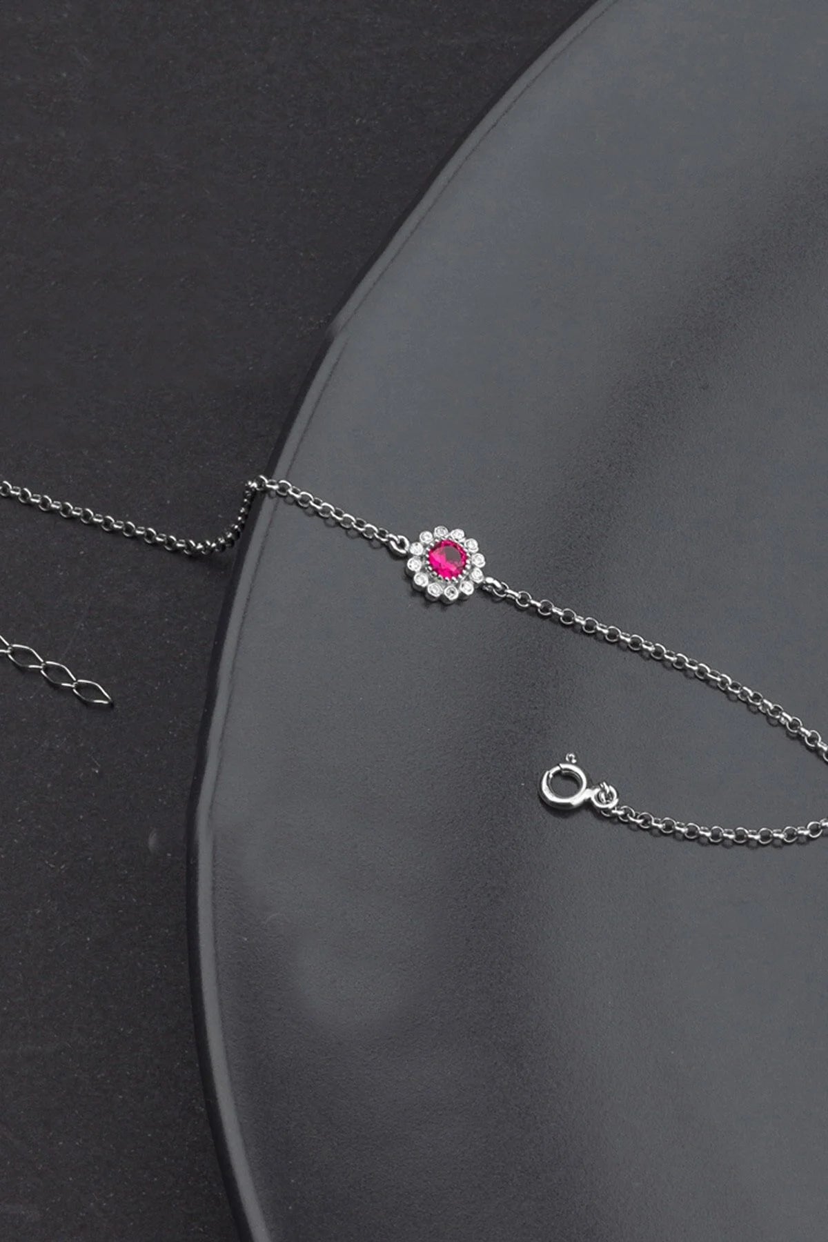 925 Sterling Silver Ruby Daisy Bracelet