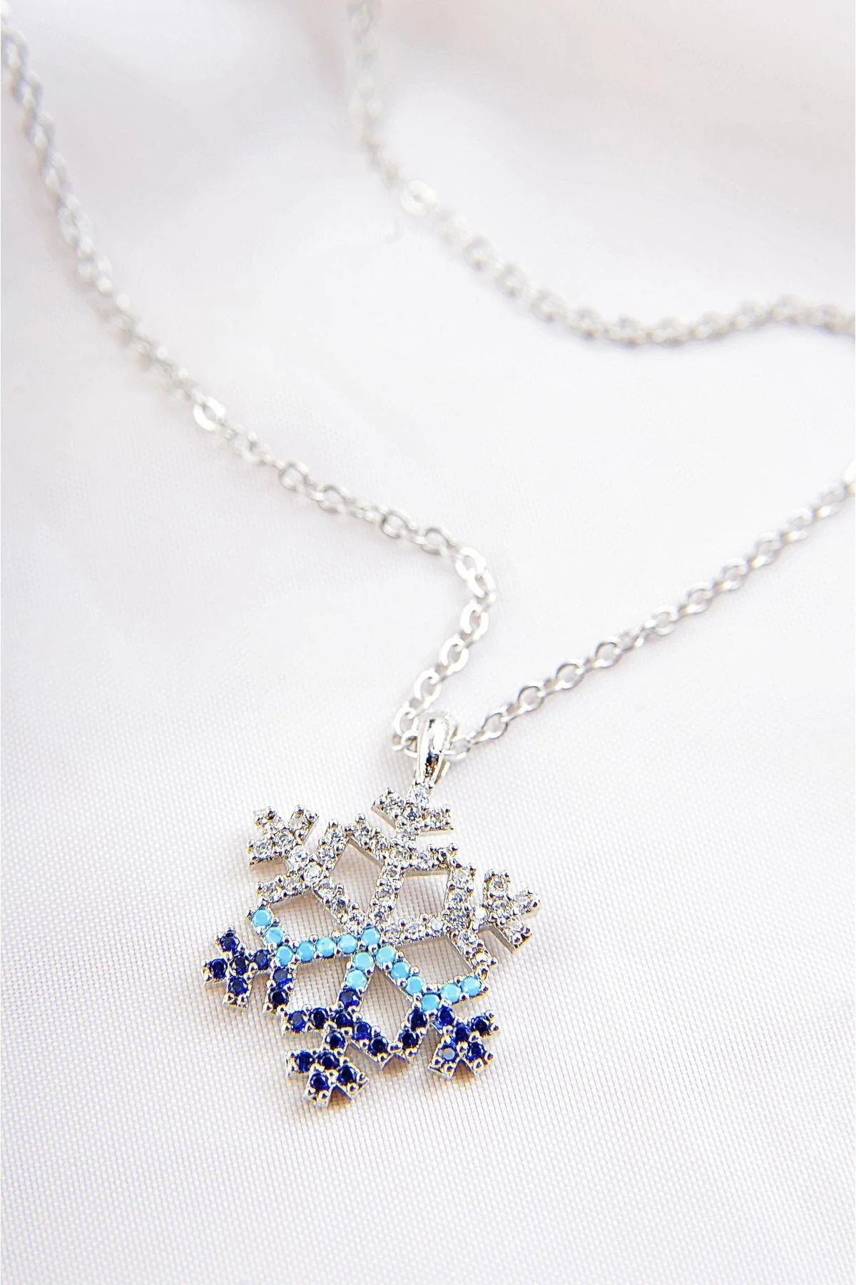 Snowflake Gold-Silver Blue Zircon Necklace