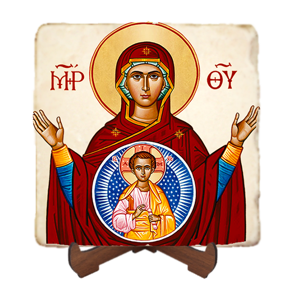 Virgin of the Sign Icon,Marble Icon,Handmade,Baptism gift,Christian Icon