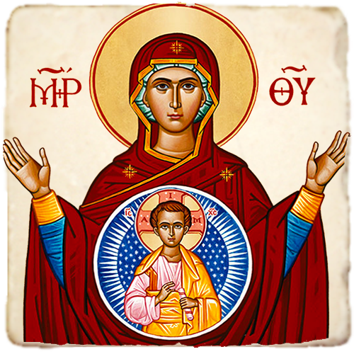 Virgin of the Sign Icon,Marble Icon,Handmade,Baptism gift,Christian Icon