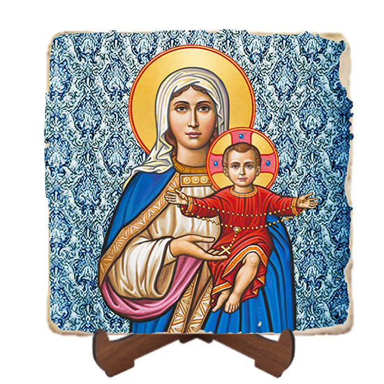 Our Lady of the Rosary,Marble Icon,Handmade,Baptism gift,Christian Icon